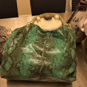 ANTONIO MELANI Green Snake Print Shoulder Bag